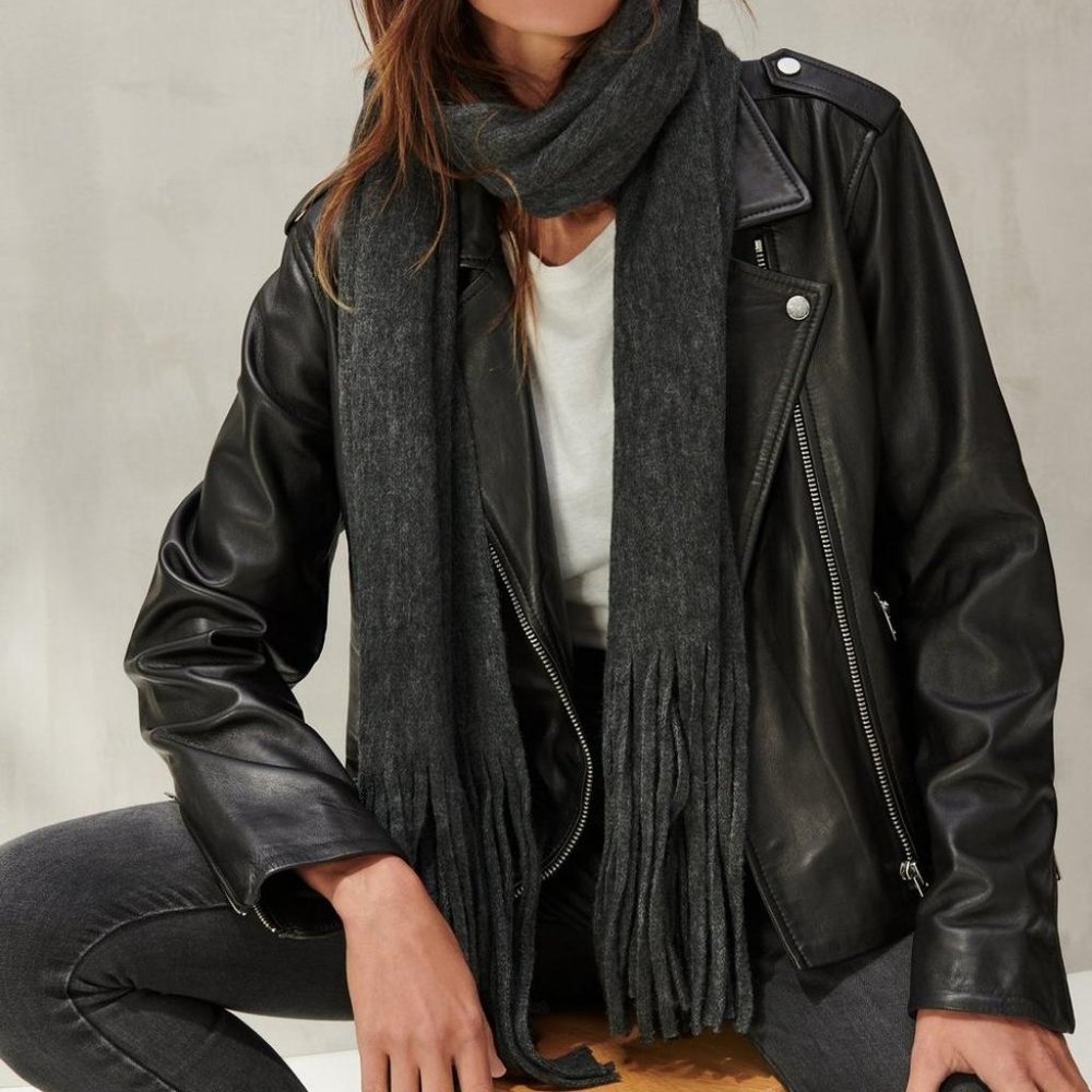 Lucky Brand Charcoal Gray Oversized Brushed Scarf with Fringe NWT Winter 🍀 NEW